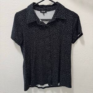 Xantik Stretchy Viscose Black & White Short Sleeve Polka Dot Button Down Shirt M